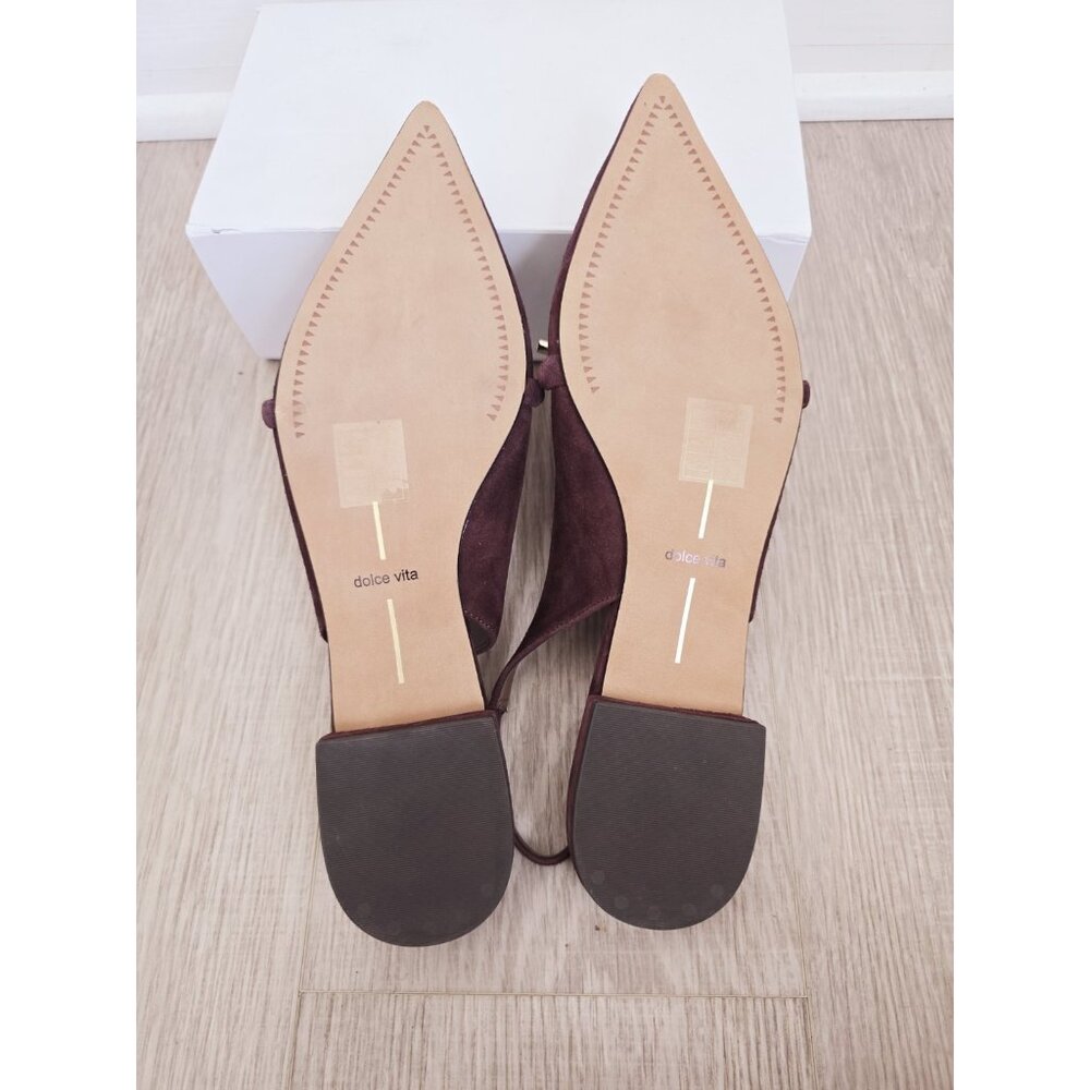 Dolce Vita Payge Pointed Toe Slingback Flats 10 Bow Suede Leather Burgundy Red - Picture 8 of 12